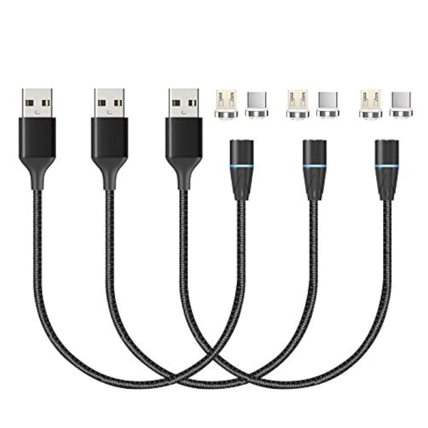 Magnetic Charging Cable,3In1 Gen12 (1Ft/3 Pack Black) 18W Fast Charging Magnetic Phone Charger And Data Transfer Charger For Usb-C,Micro-Usb