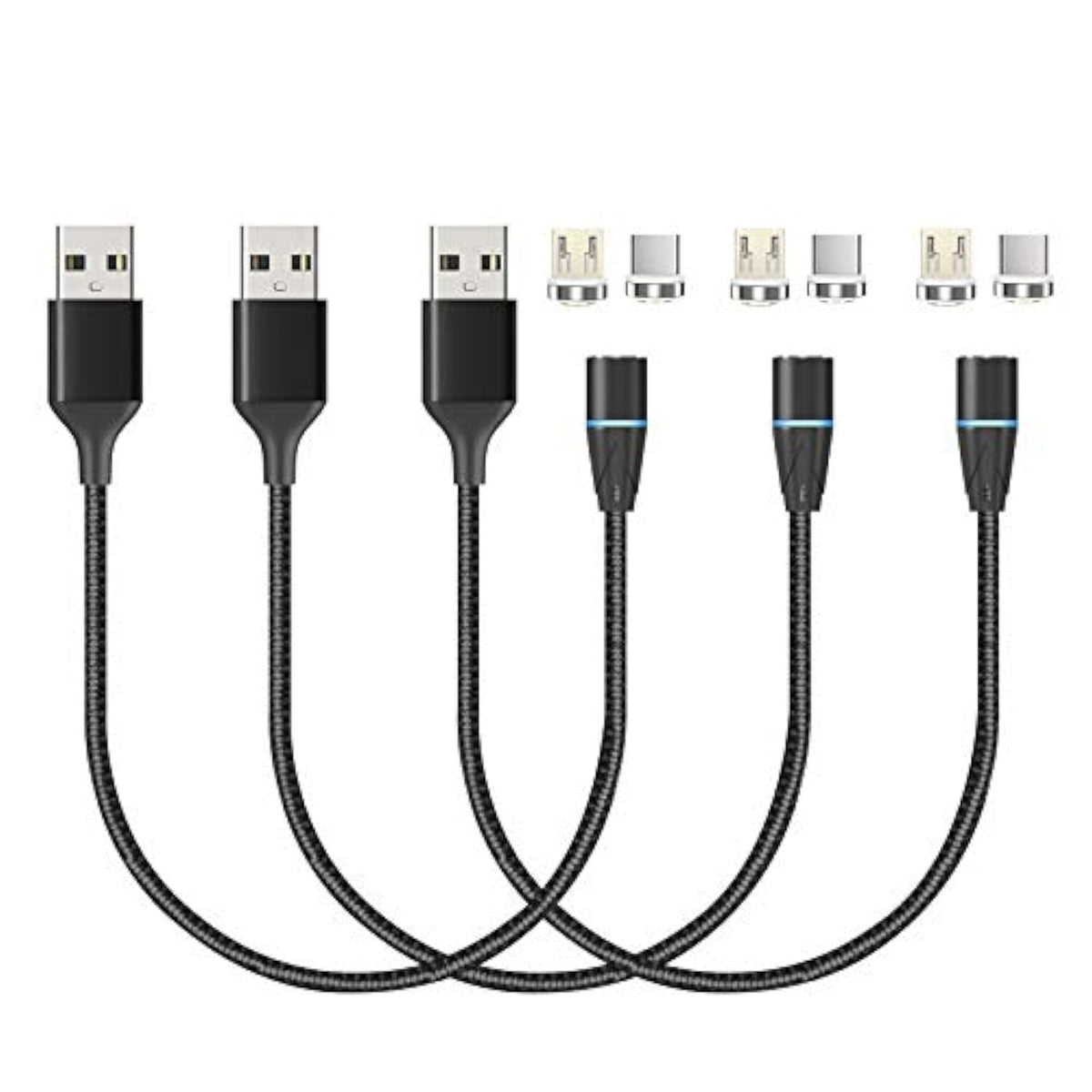 Magnetic Charging Cable,3In1 Gen12 (1Ft/3 Pack Black) 18W Fast Charging Magnetic Phone Charger And Data Transfer Charger For Usb-C,Micro-Usb