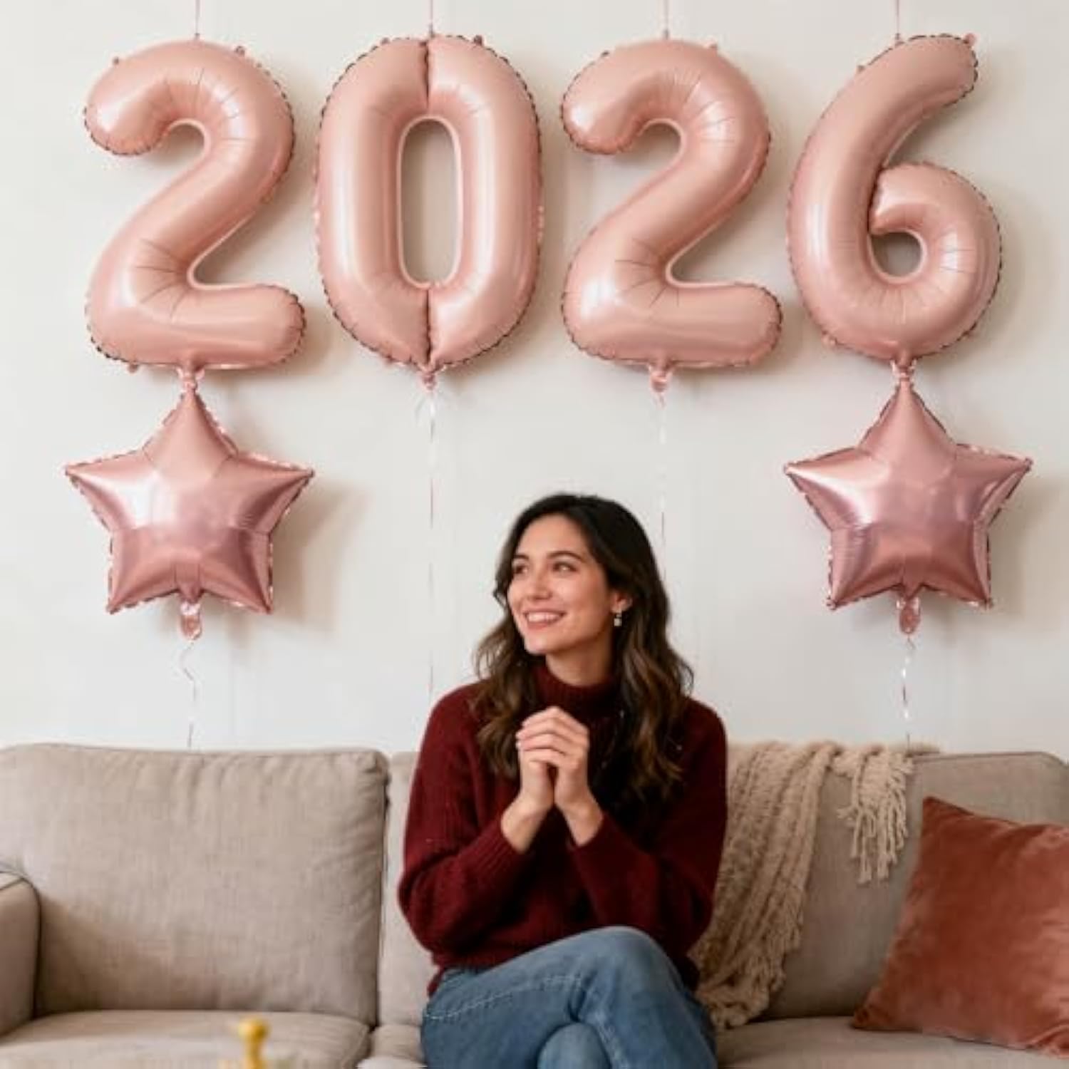 2026 Cream Pink 40Inch Number Balloons New Year Party Decorations
