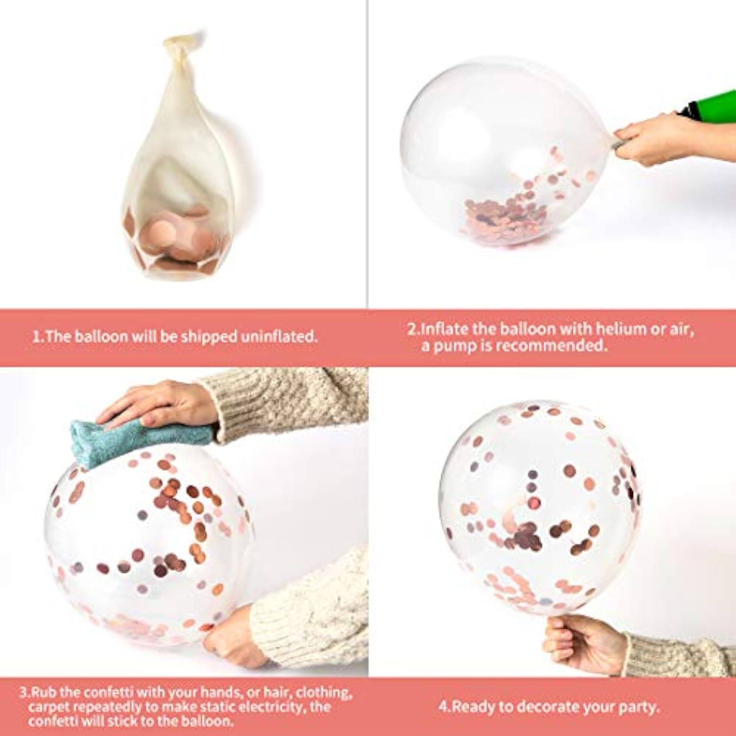 Rose Gold 65Th Confetti Latex Balloons, Woman Happy 65 Years Birthday Party Balloon Decoration With Confetti, 12In, 16 Pack