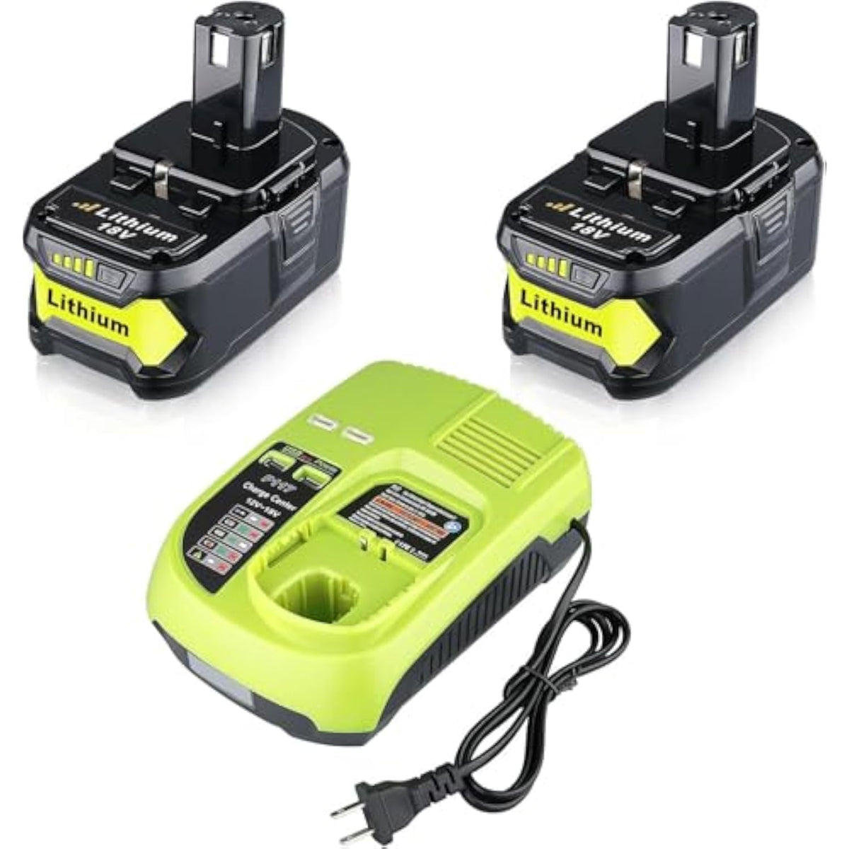 2Pack 6.0Ah Repacement For Ryobi 18V Battery With P117 Charger Compatible With Ryobi Battery 18V P102 P103 P104 P105 P107 P108 P109 Battery & Charger Kit