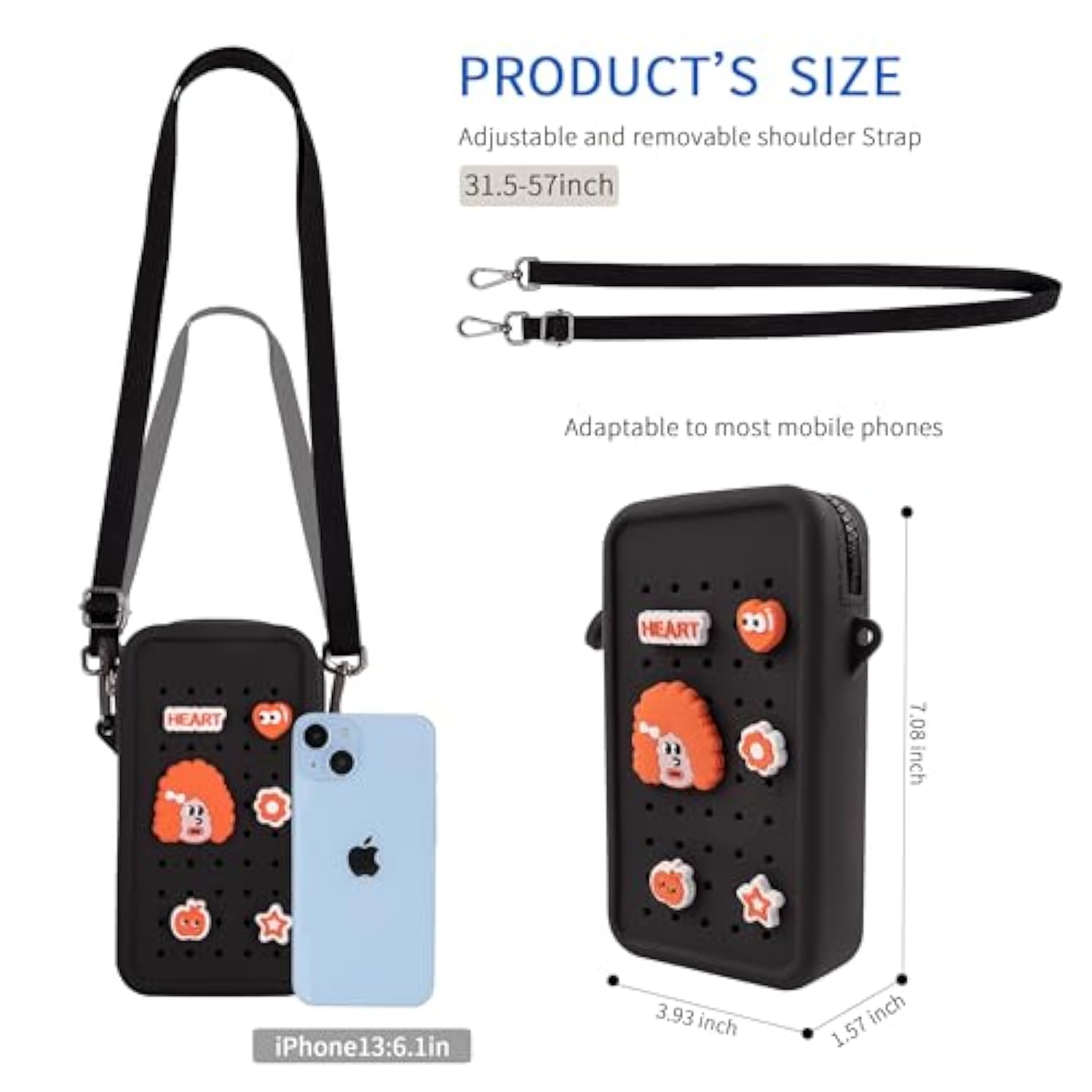 Candy Small Crossbody Bag For Women With Customizable Charm Holes, Compact & Durable With Adjustable Strap, Perfect For Everyday Use (Black)