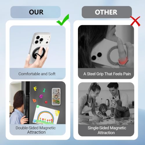 Double Sided Magnetic Silicone Ring Grip Phone Holder, Soft and Portable, Strong Magnetic Attraction, Compatible with iPhone 17/16/15/14/13/12