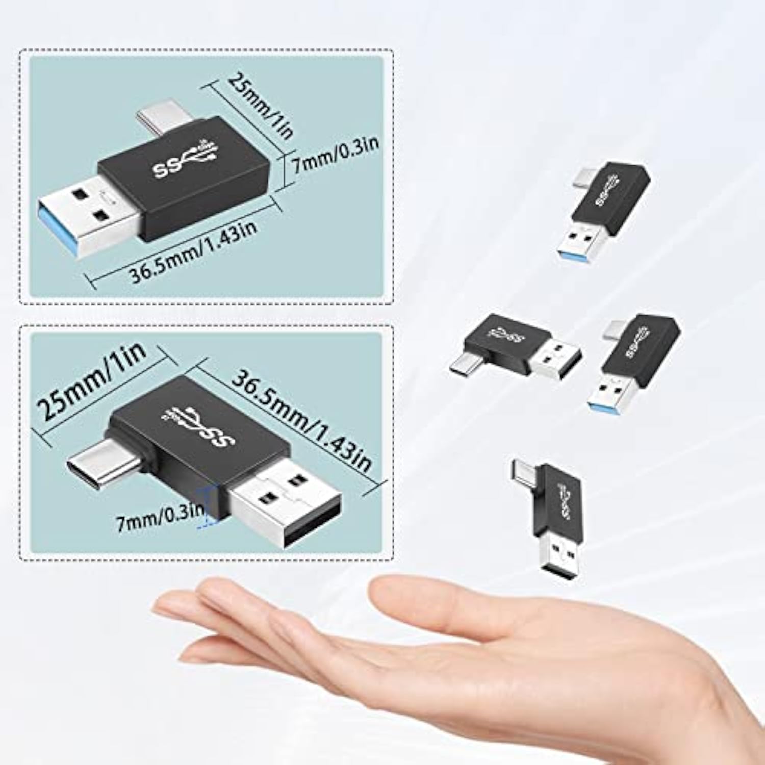 90° Angle Usb3.1 Male To Usb C Male Charging Adapter 10Gbps Usb3.1 Plug To Usb