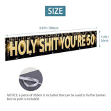 Funny “Holy Shit You’re 50” Banner, 9.8×1.6 Ft Black & Gold Birthday Decor