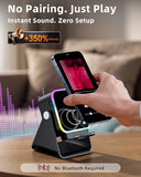 Induction Speaker 5-in-1 Bluetooth Audio for iPhone Android with Phone Stand, Adjustable Desktop Phone Holder with Charger & RGB Light, Cool Tech