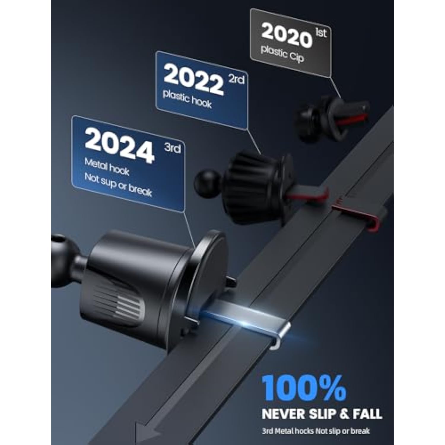 Metal Hook Car Phone Holder Vent, Hands-Free Mount for iPhone 15/14/13 Pro