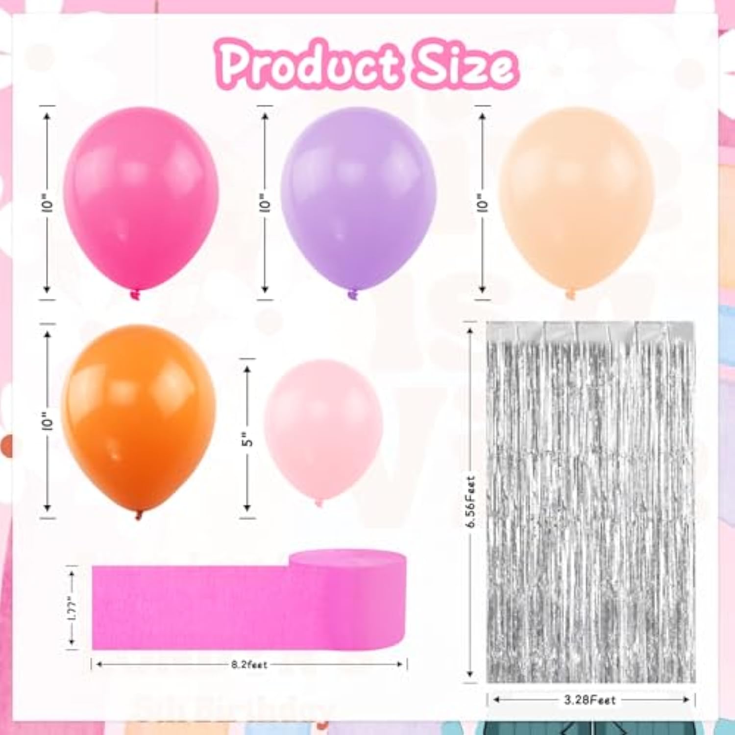 Groovy Balloon Arch Kit: Pink, Orange, Daisy Balloons with Fringe Backdrop