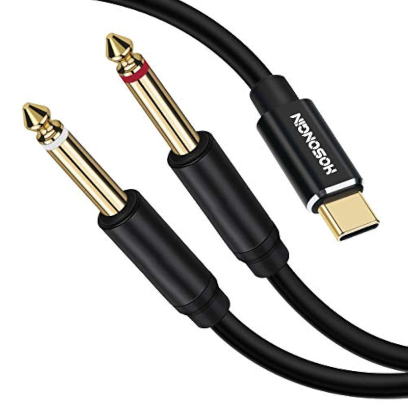 Usb C To 1/4" Audio Cable, Type-C To Dual 6.35Mm Ts Splitter For Iphone, Macbook, Galaxy, Mixer, Amp, Speaker, 6 Feet