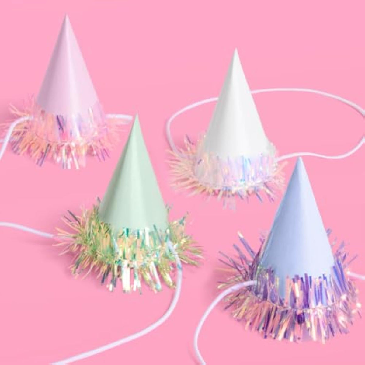 Iridescent Foil Mini Party Hats, 10 Pcs. | Cute Birthday Decorations, Bachelorette Hair Accessory, Kids Bday Outfit, Fun Dinner Celebration Decor