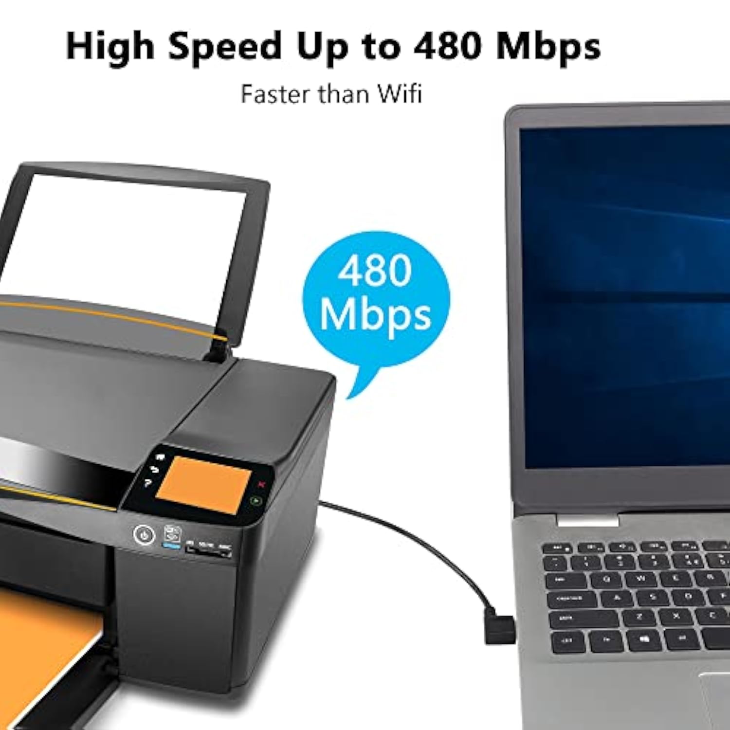 90 Degree Usb A To B Cable Printer Cable, 1Ft Left Angle Usb 2.0 Type A Male T