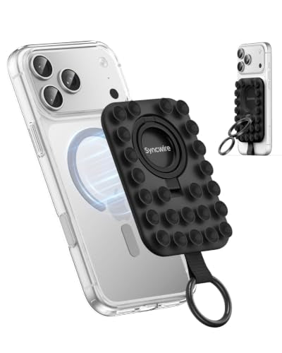 Magnetic Phone Grip for MagSafe, Magsafe Suction Phone Grip with Silicone Cup, Dual Ring Phone Holder for Mirror Selfie & Video Recording, Removable