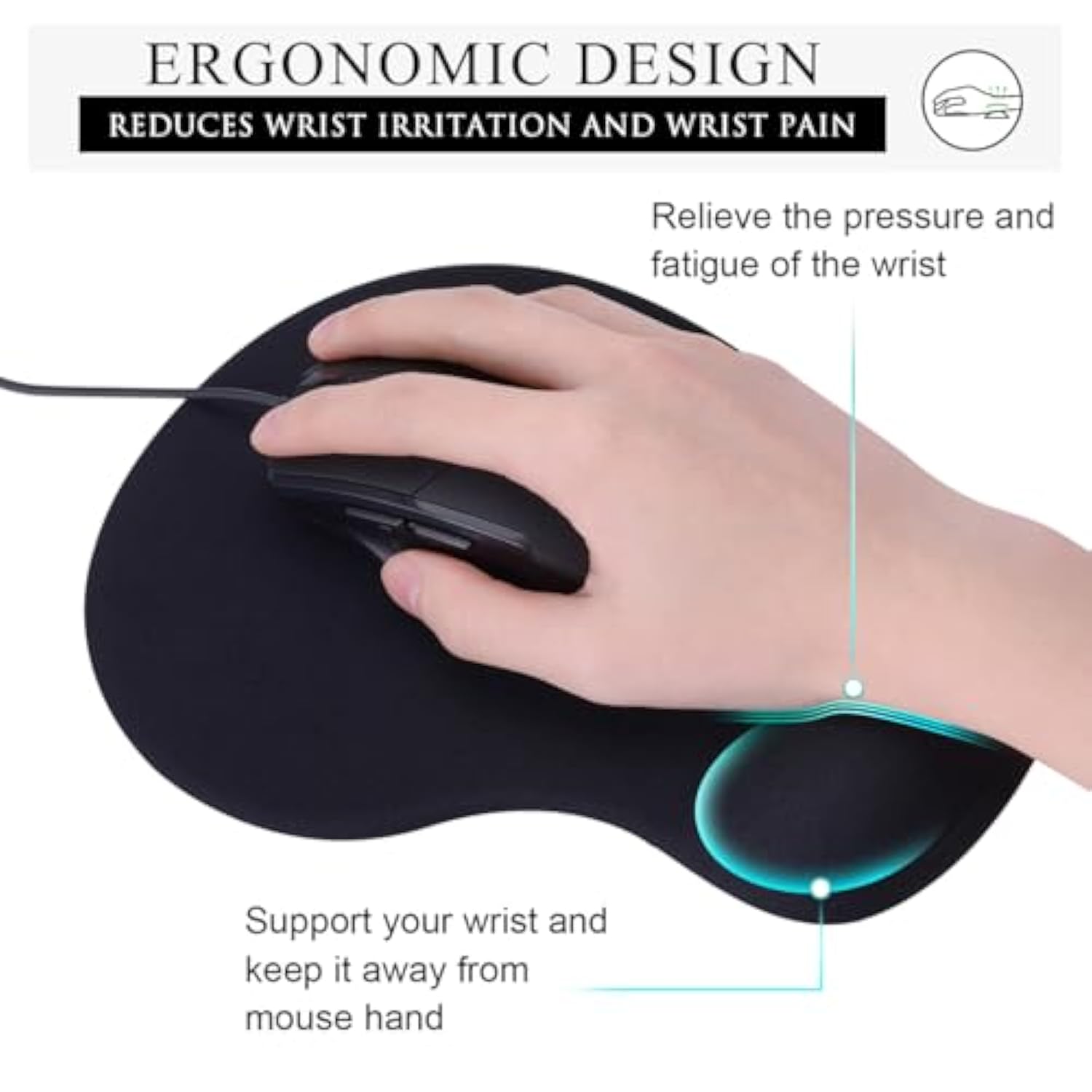 Mouse Pad, 2 Pack Ergonomic Mouse Pads With Comfortable Gel Wrist Rest Support And Lycra Cloth, Nonslip Pu Base For Easy Typing Pain Relief Durable And Easy To Clean Small Black