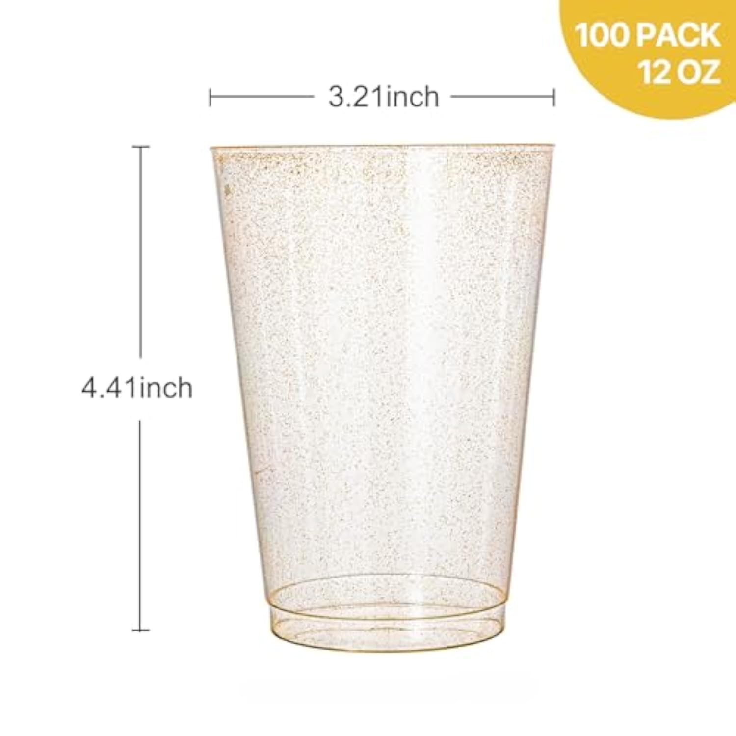100-Pack 12oz Gold Glitter Plastic Cups – Elegant Disposable Party & Wedding Drinkware