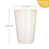 100-Pack 12oz Gold Glitter Plastic Cups – Elegant Disposable Party & Wedding Drinkware