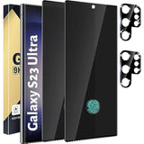 2+2 Pack Privacy Screen Protector Compatible With Galaxy S23 Ultra 5G - 2 Privacy Film + 2 Camera Lens Tempered Glass, High Clarity Bubble Free, Anti-Spy Protection