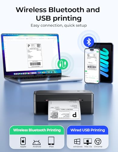 Bluetooth Thermal Label Printer, 4X6 Shipping Label Printer For Small Business, Compatible With Ios, Android, Windows, Mac, Ebay, Shopify, Usps, Ups, Etsy, Black