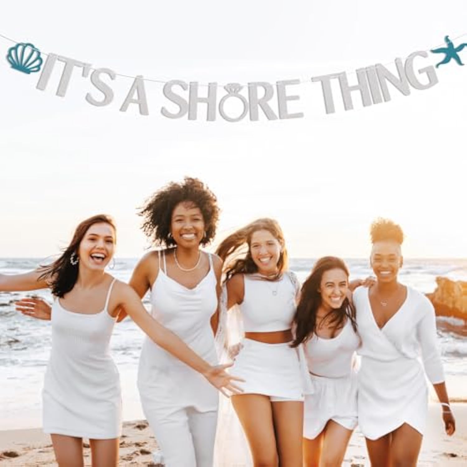 It'S A Shore Thing Banner - Beach Bachelorette Party Decorations - Tropical Beach Bachelorette, Nautical Bachelorette Bridal Shower Party Banner Silver Glitter