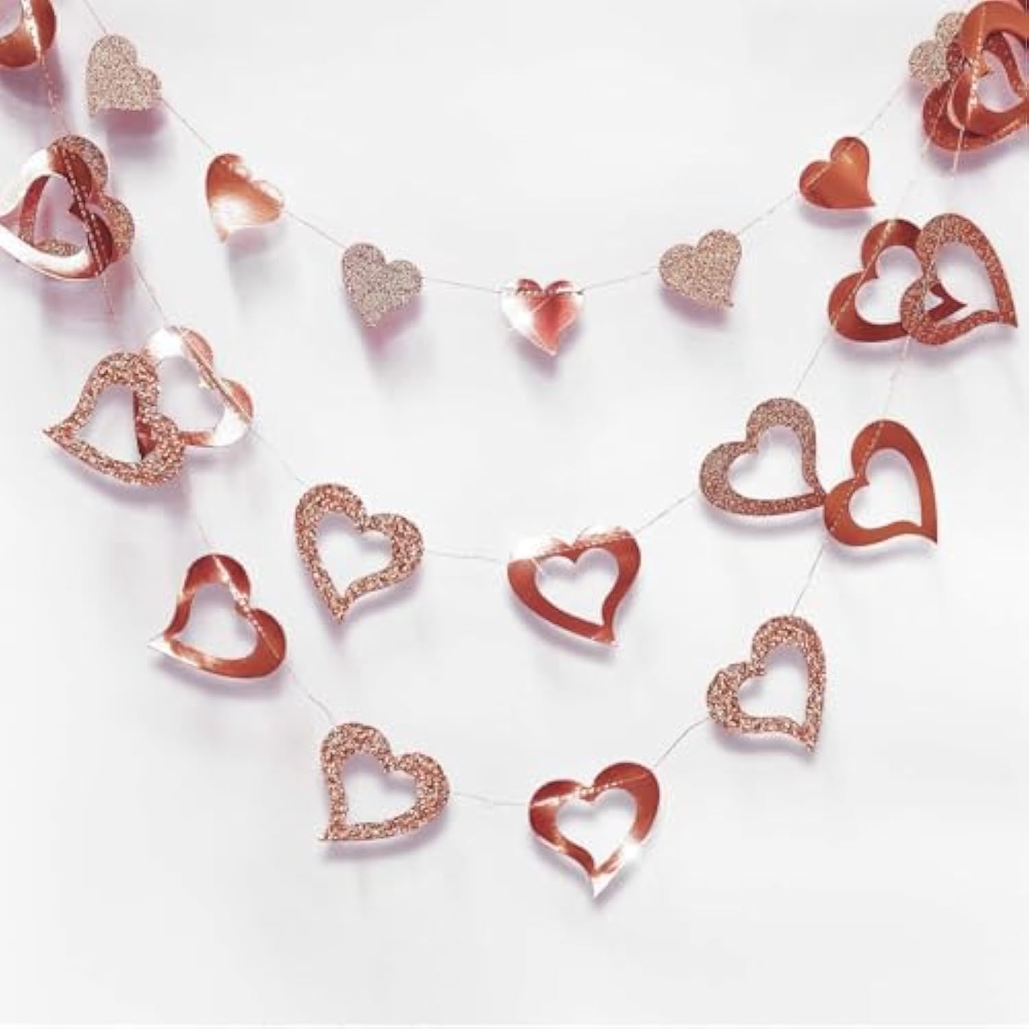 Rose Gold Heart Garland Glitter Valentine Day Mothers Day Wedding Engagement Anniversary Bridal Shower Baby Shower Bachelorette Party Decorations Backdrop Banner Hanging Decor