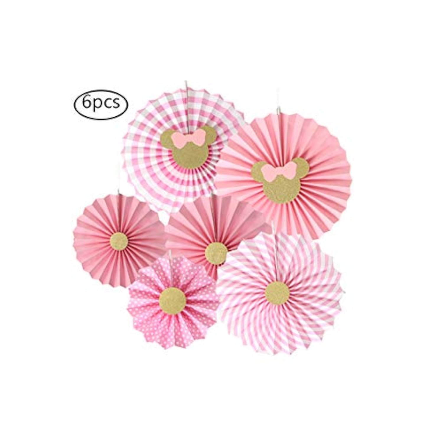 11Pcs Minnie Party Decor Girls 1st-3rd Birthday Banner Lanterns Fans Pink Gold