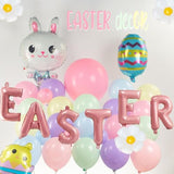 Pastel Easter Balloon Garland Arch Kit Pink Yellow Green Blue Balloons With Eggs Rabbits Chicks Daisy And Easter Letter Balloons Diy Carrot For Easter Birthday Party Decorations