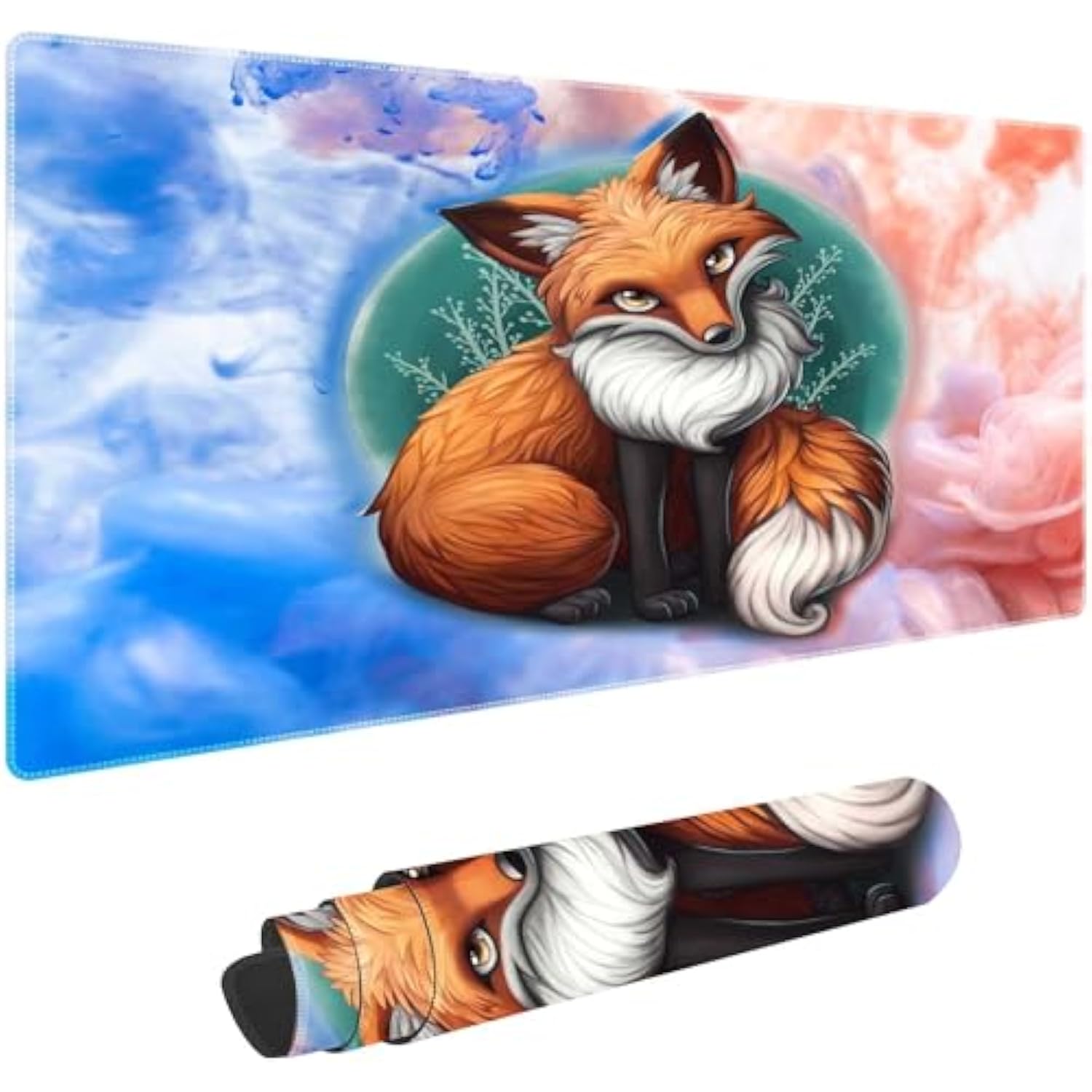 Watercolor Fox Customized Large Extended Gaming Mouse Pad With Stitched Edges And Non-Slip Rubber Base,Suitable For Office And Home Use,31.5X15.7 Inches