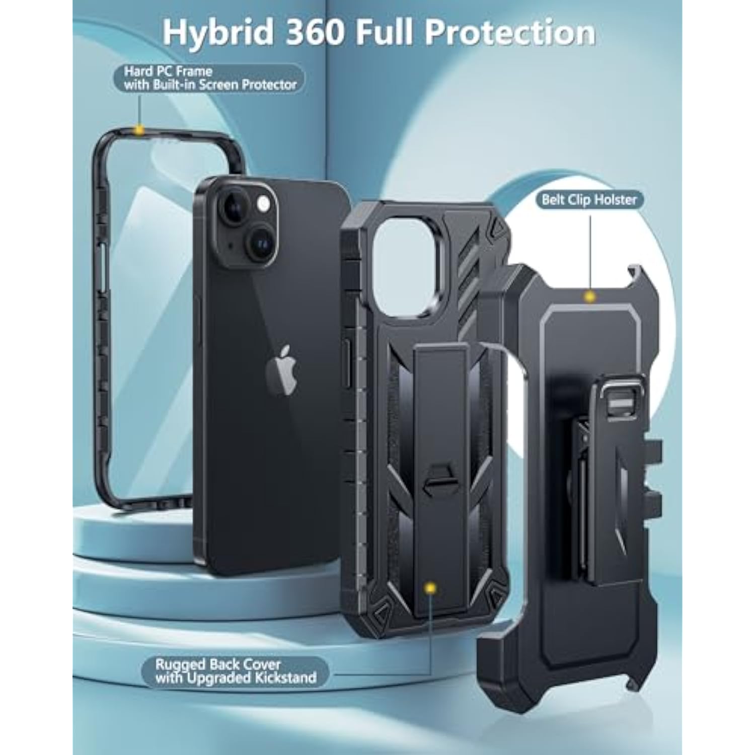 For Iphone 15 Phone Case: For Iphone 14 & 13 & 16E Case Military Shockproof Protective Rugged Cell Phone Cover With Kickstand & Belt-Clip Holster, Heavy Duty Hard Cases 5G - 6.1 Inch Black