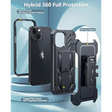 For Iphone 15 Phone Case: For Iphone 14 & 13 & 16E Case Military Shockproof Protective Rugged Cell Phone Cover With Kickstand & Belt-Clip Holster, Heavy Duty Hard Cases 5G - 6.1 Inch Black