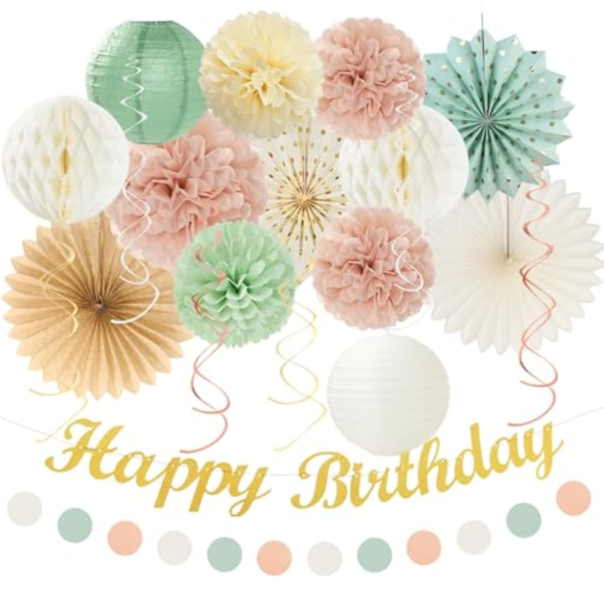 Sage Green & Blush Pink Boho Birthday Decor: 21-Piece Party Kit