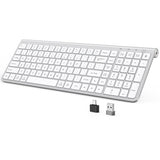 Wireless Keyboard, Ergonomic,Dustproof,2.4G Slim And Compact Quiet Wireless Keyboard With Number Keypad For Windows, Macbook Pro/Air, Laptop, Desktop, Pc-Sliver&White