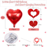 Red Heart Balloons, 24Pcs 18Inch Red Foil Heart Shaped Love Balloons And 50Pcs Heart Hanging Streamer For Valentines Day Decorations, Birthday, Proposal, Wedding Party