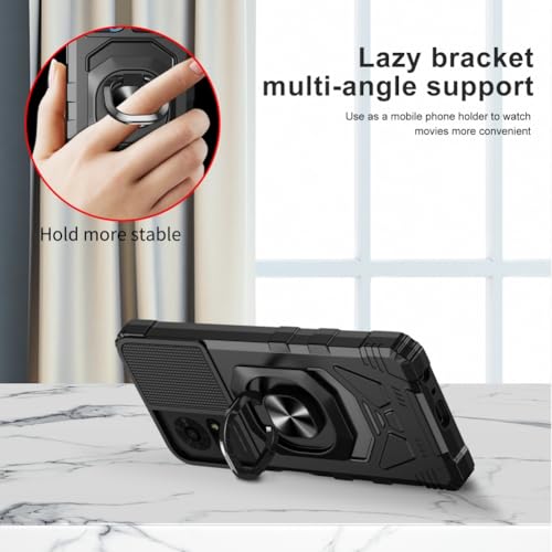 For Tcl 50 Le / Tcl K24 / Tcl K23 Case With 1 Pack Screen Protector,Dual Layer Hybrid Heavy Duty Defender Protection,Sleek Rugged Reinforced Cushion Corner Kickstand Shockproof Bumper Cover Black