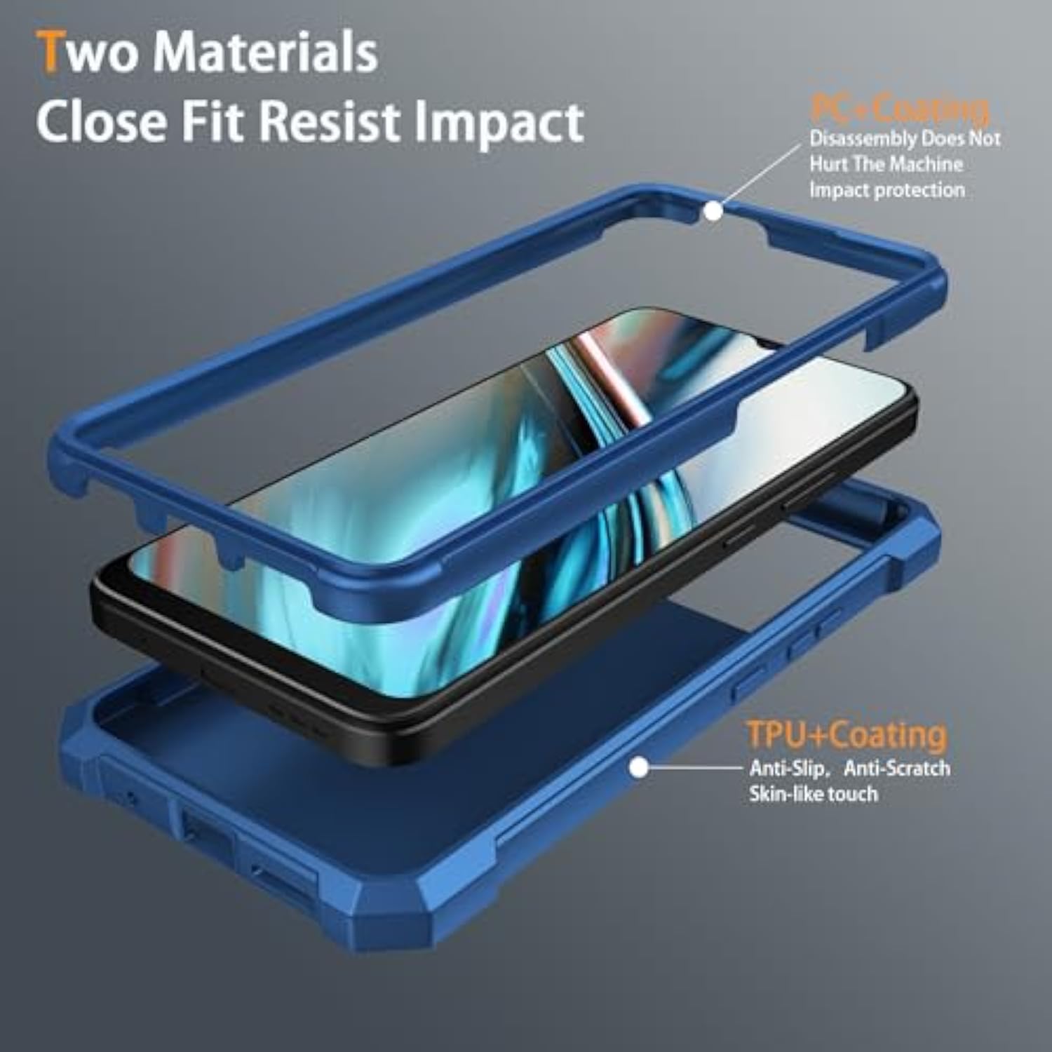 Blu View 5 Case with Tempered Glass Slim Soft Silicone Blue