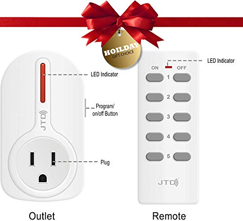 5 Pack Remote Control Outlet Switch 3Rd Generation Energy Saving Auto-Programmable Wireless Electrical Plug Switch For Household Appliances Lighting & Electrical Equipment (2 Remotes)