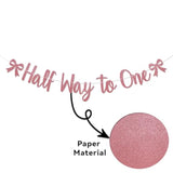 Pink Bow Half Way To One Banner - Pink Knot Half Years Old Baby Shower Decor, Coquette 6 Months Birthday Party Decorations Rose Gold