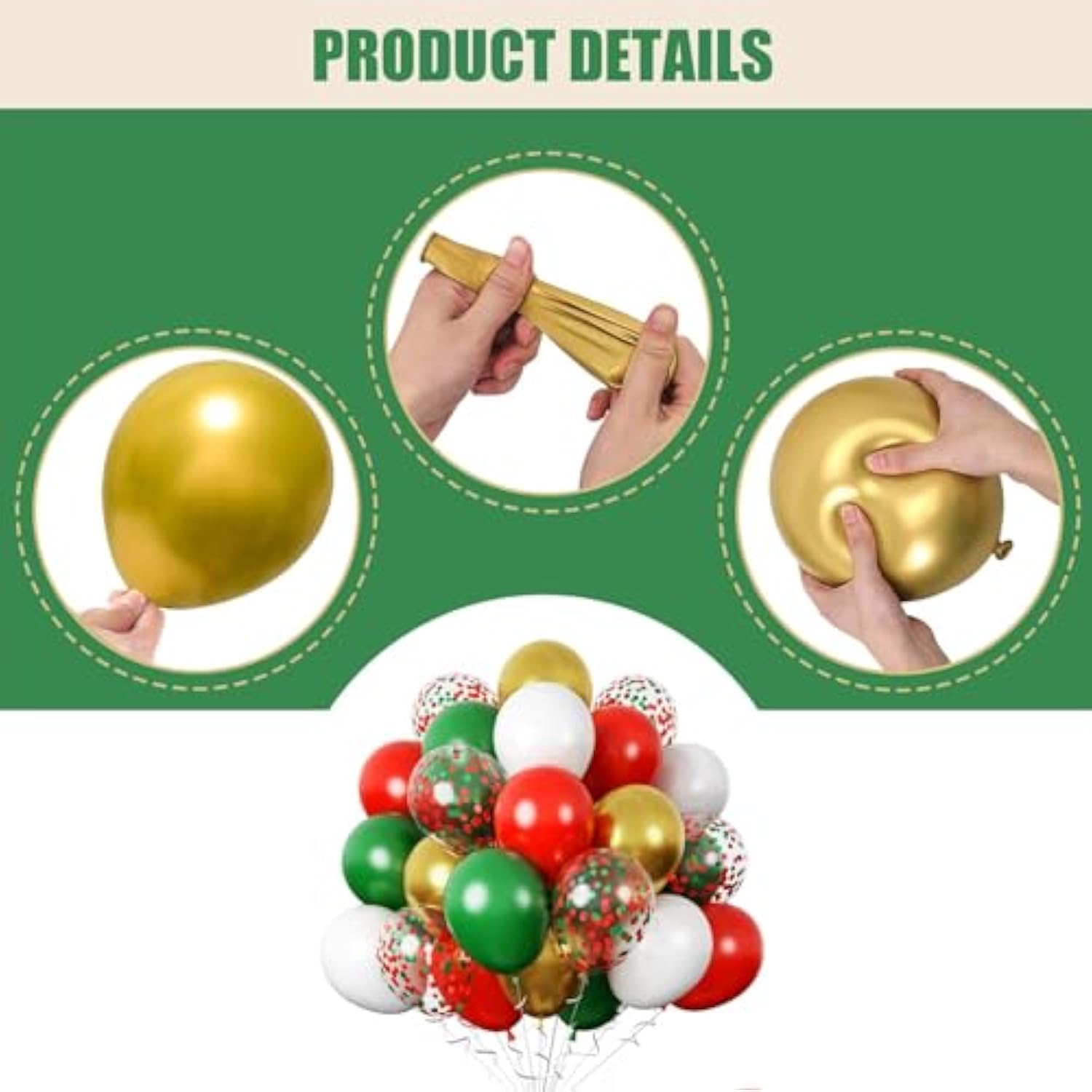 60pcs Gold Red Green 12in Christmas Balloon Arch Kit for Party Decorations
