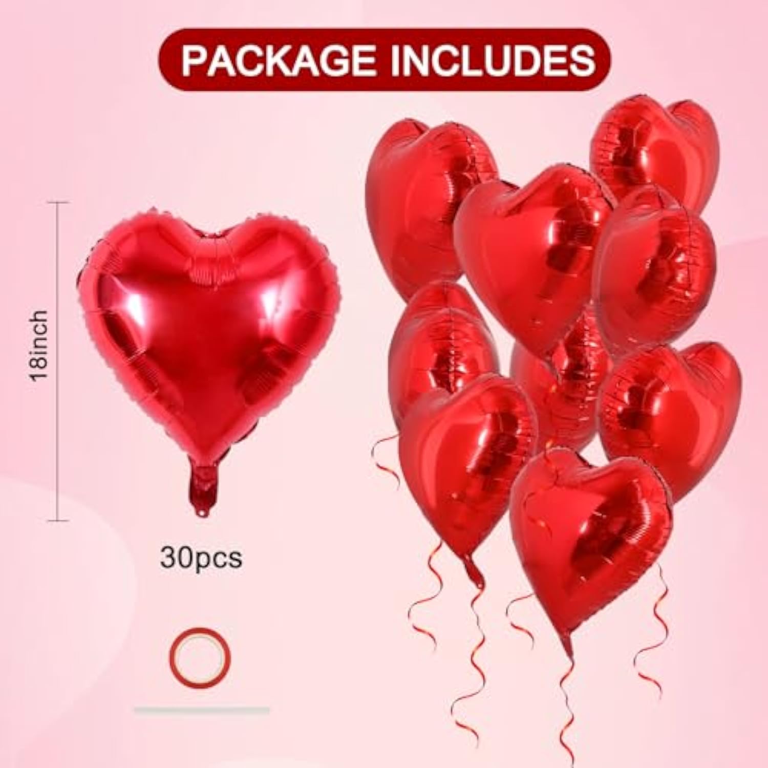 30Pcs 18 Inch Red Heart Balloons Valentine’S Day Heart Shape Foil Mylar Balloons Decoration For Romantic Valentine'S Day Wedding Bridal Shower Anniversary Engagement Party Supplies