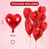 30Pcs 18 Inch Red Heart Balloons Valentine’S Day Heart Shape Foil Mylar Balloons Decoration For Romantic Valentine'S Day Wedding Bridal Shower Anniversary Engagement Party Supplies