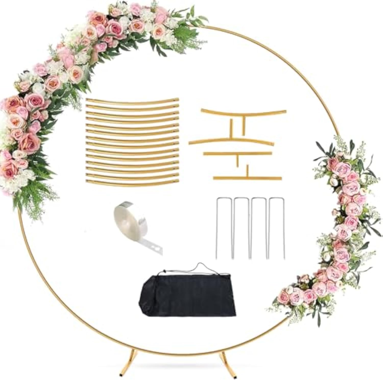 6.6Ft Round Balloon Arch Stand Kit Metal Circle Backdrop Stand Wedding Arches With Storage Bag For Gender Reveal Baby Shower Ceremony Birthday Party Decorations