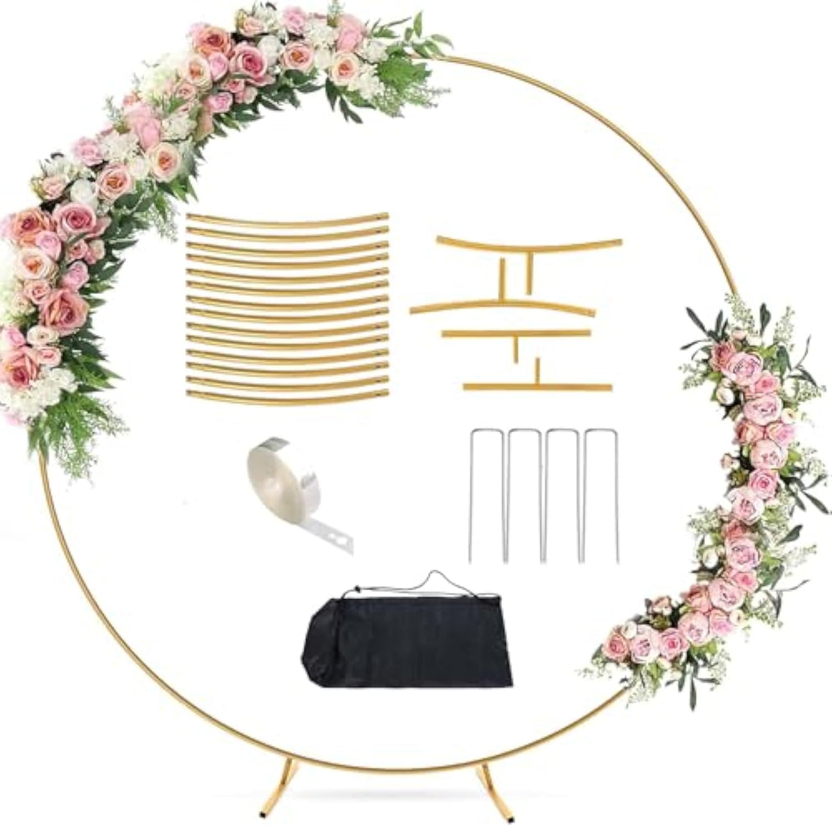 6.6Ft Round Balloon Arch Stand Kit Metal Circle Backdrop Stand Wedding Arches With Storage Bag For Gender Reveal Baby Shower Ceremony Birthday Party Decorations