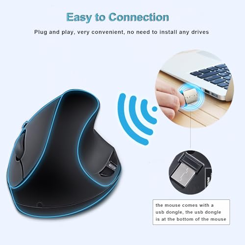 Ergonomic Wireless Mouse,Vertical Mouse 2.4Ghz Optical Mice With Adjustable Dpi For Carpal Tunnel Right Hand,Black