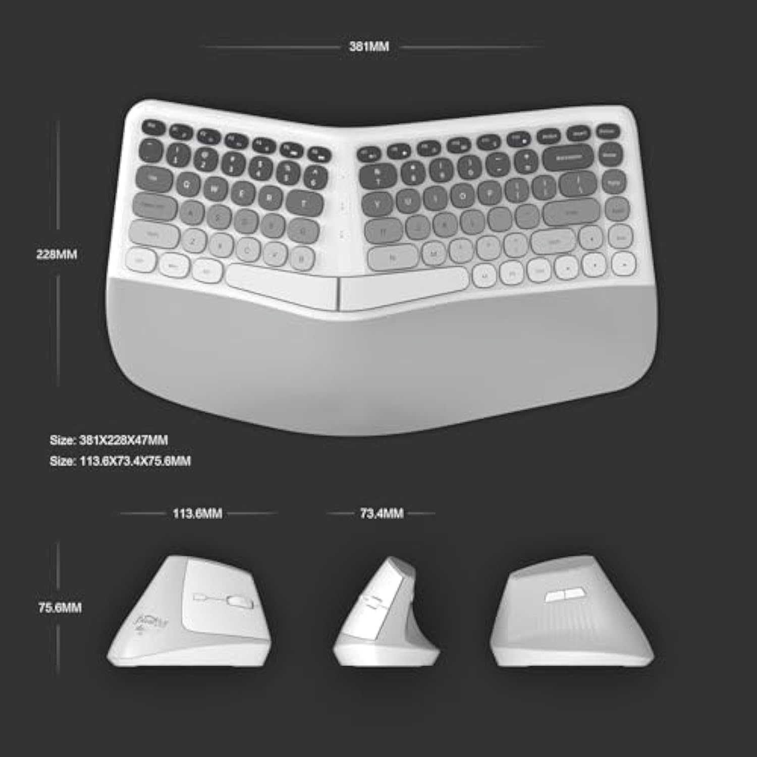 Ergonomic Wireless Keyboard And Mouse Set Creamy Wireless Keyboard Silent Mice Set With Wrist Rest For Computer, Laptop, Pc, Mac, Windows