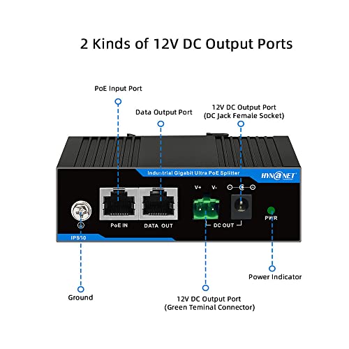 Industrial Din-Rail 802.3Bt 60W Gigabit Poe++ Splitter To 12V/4.25A Power Adapter For Ptz Cameras,Access Points