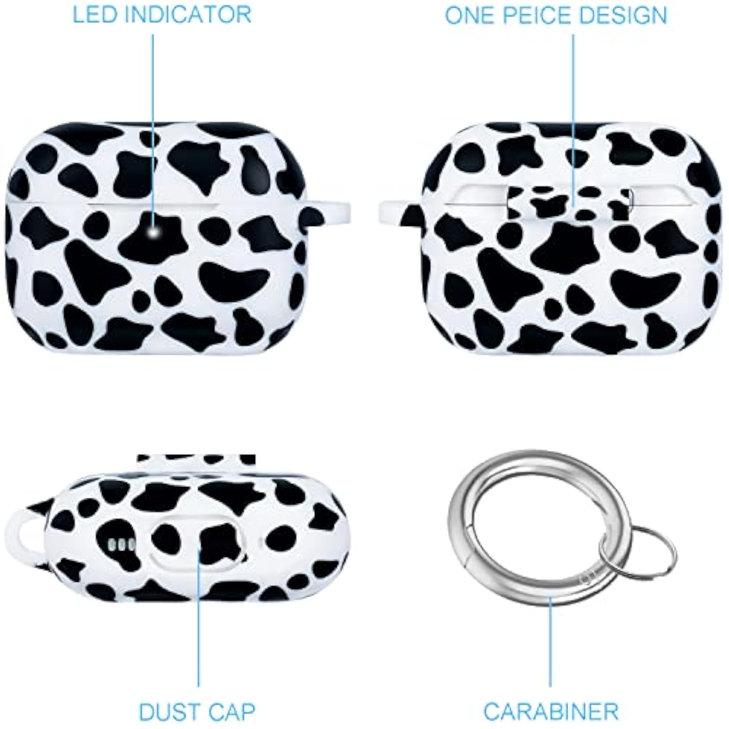 Cow Airpods Pro 2 Case Soft Silicone 2022 - Cover Flexible Skin For Apple Airpod Pro 2Nd Charging Case Cute Women Girls For Ipod Pro With Keychain - Black Cow