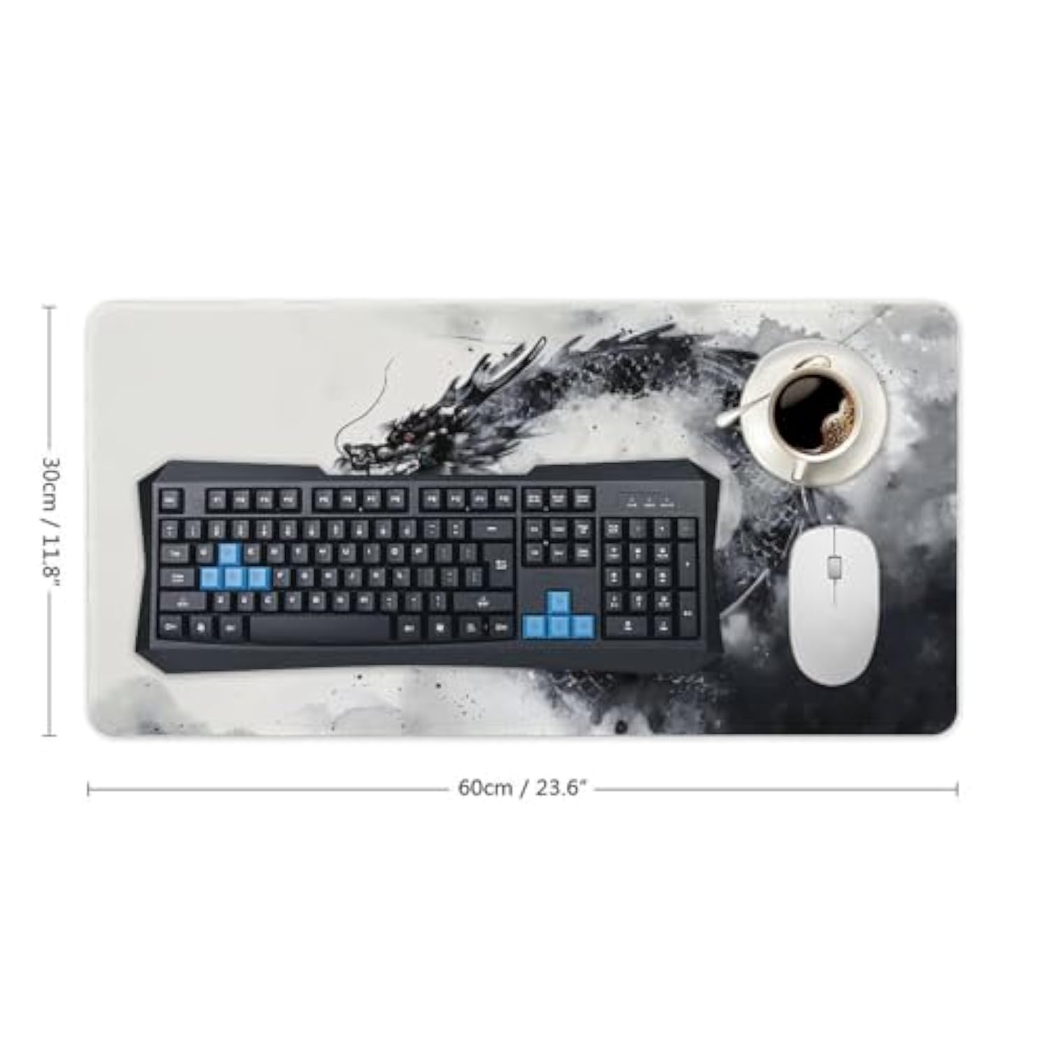 Desk Pad Mat Large Mousepad Japanese Dragon Cool Black White Fantasy Mouse Pad Desk Mat For Keyboard And Mouse Non-Slip Rubber Desk Pad Office Supplies For Desk 30X60Cm