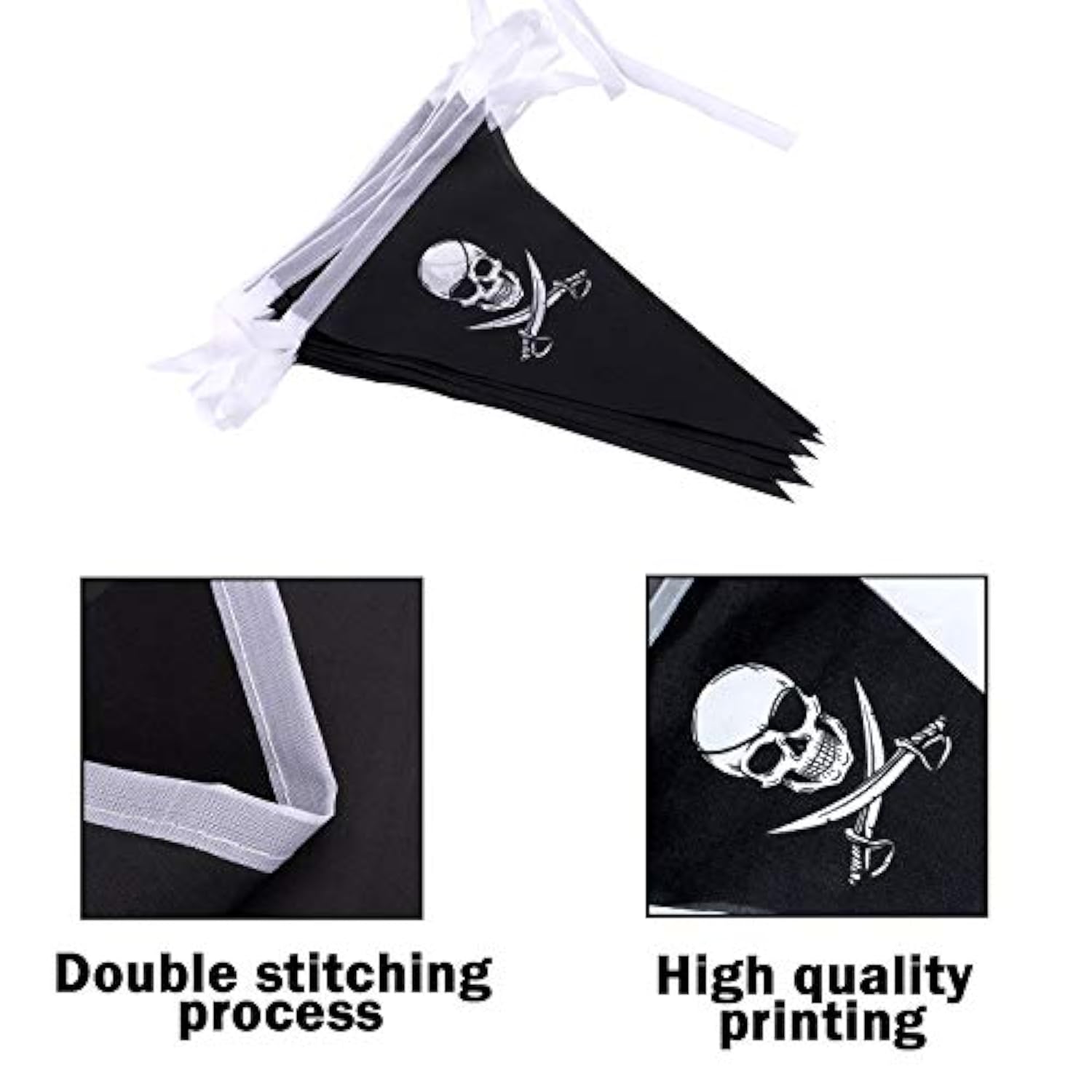 31.5ft Halloween Jolly Roger Banner 30pcs Skull Pirate Triangle Flags Bunting Party Decor