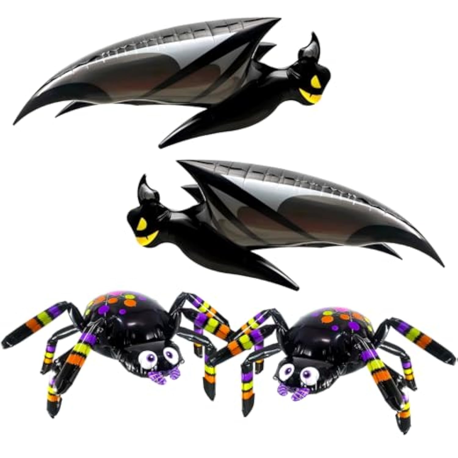 4Pcs Halloween Foil Balloons - 2 Giant Spiders & 2 Bats for Party and Birthday Decorations