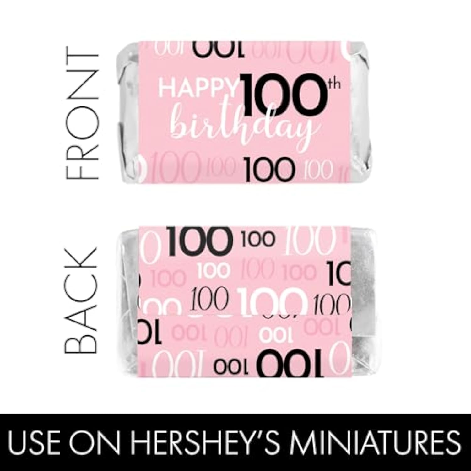 Pink, Black, And White 100Th Birthday Party Mini Candy Bar Wrappers - 42 Count - Pink Birthday Decorations For Women