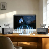 Bluetooth Retro Speaker with TWS Stereo Pairing, Bass & Treble Knobs, BT 5.4/AUX/USB/FM, QC3.0 Fast Charge, Hi-Fi Sound, 10W×2 Speakers for Home