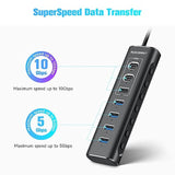 Powered Usb Hub, 7-Port Usb 3.2/Usb C Hub With 10Gbps Usb-A 3.2, 2 Usb-C 3.2,
